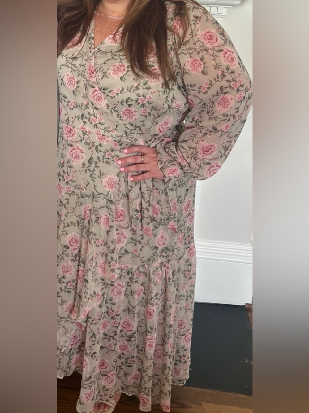 Lauren Conrad Floral Maxi Dress Green & Pink Size 2X